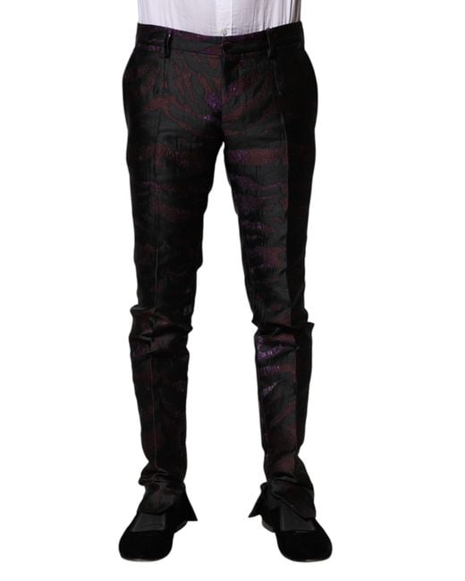 Dolce & Gabbana Black Polyester Patterned Pants for men
