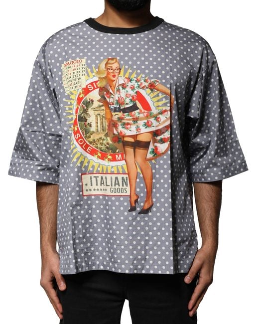 Dolce & Gabbana Gray Polka Dot Pinup Graphic Tee for men