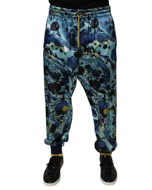 Dolce & Gabbana Blue Abstract Marble Print Pants for men