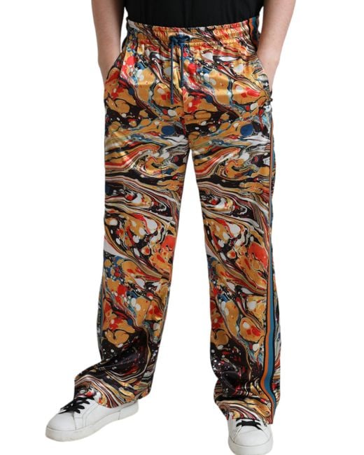 Dolce & Gabbana Multicolor Marble Print Satin Pants for men
