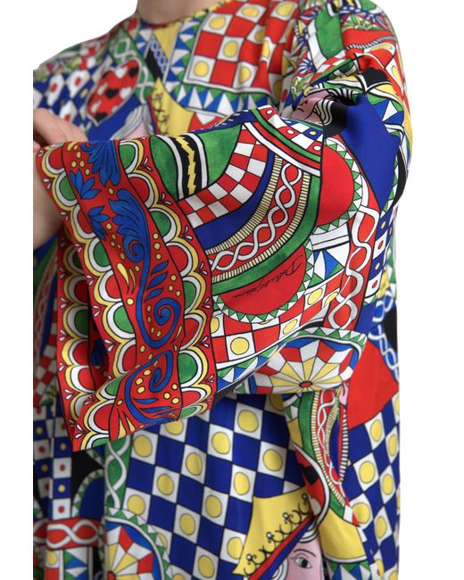 Dolce & Gabbana Blue Multicolor Printed Long Sleeves Blouse Top