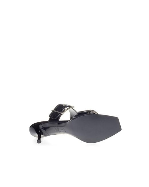 McQueen Black Leather Stiletto Heel Sandals