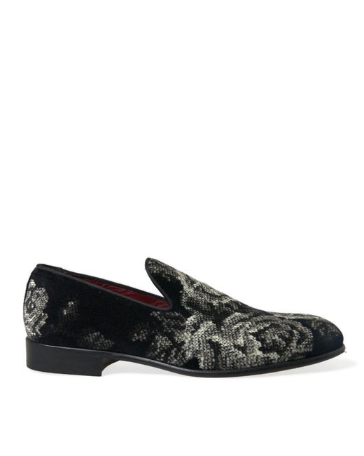 Dolce & Gabbana Black Floral Slippers Loafers Dress Shoes for men
