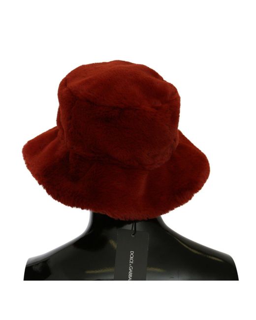 Dolce & Gabbana Brown Bordeaux Fur Wide Brim Bucket Hat