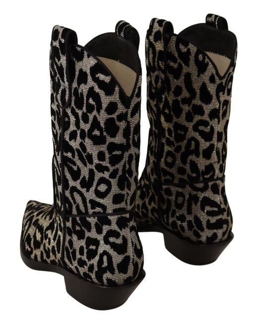 Dolce & Gabbana Black Leopard Cowboy Boots Shoes