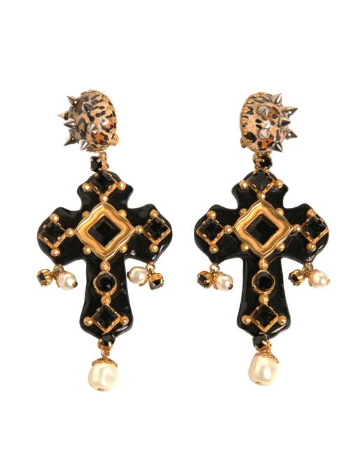 Dolce & Gabbana Metallic Crystal Cross Crystal Embellished Clip On Earrings