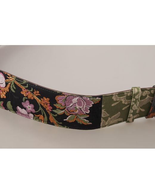Dolce & Gabbana Pink Leather Embroidered Metal Buckle Belt Canvas