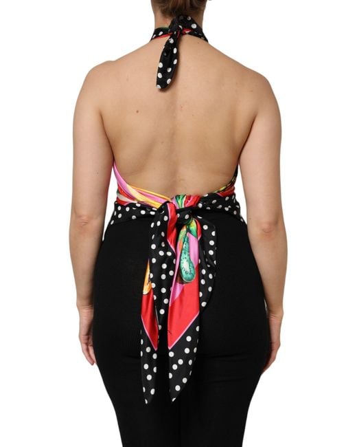 Dolce & Gabbana Black Fruit Print Halter Top