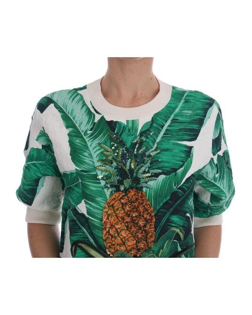Dolce & Gabbana Green Pineapple Banana Sequins Crewneck Sweater