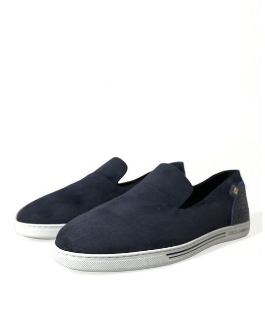 Dolce & Gabbana Blue Suede Caiman Loafers Saint Tropez Shoes for men