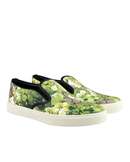 Gucci Green Bloom Flower Print Supreme Gg Canvas Slip Sneakers for men