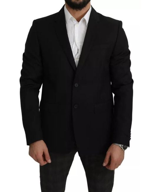Dolce & Gabbana Black Wool Slim Fit Notch Jacket Blazer for men