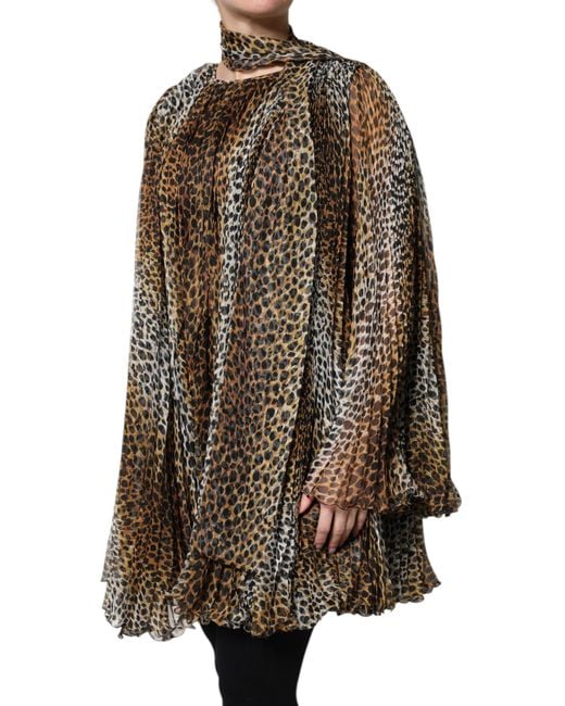 Dolce & Gabbana Brown Leopard Print Pleated Mini Dress