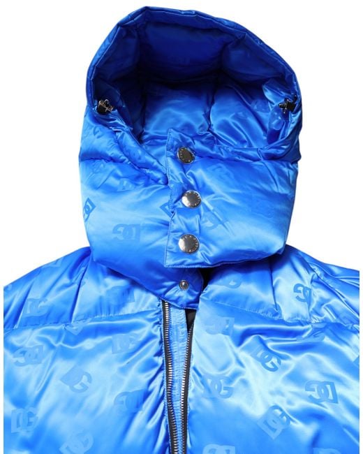 Dolce & Gabbana Blue Puffer Jacket Allover Logo Print for men