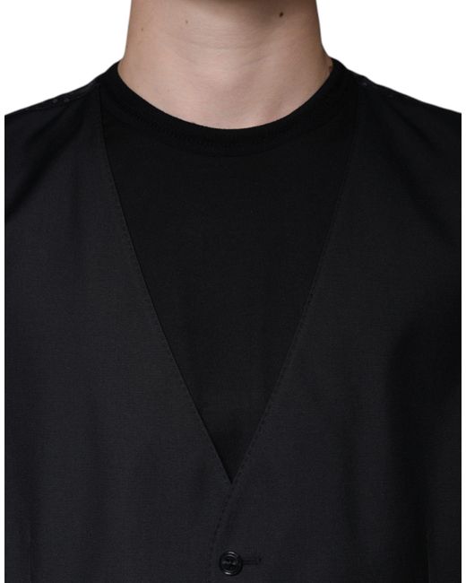 Dolce & Gabbana Black Wool Waistcoat Dress Formal Vest for men