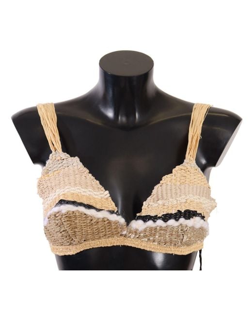 Dolce & Gabbana Black Straw Raffia Woven Crochet Cover Up Top Cotton