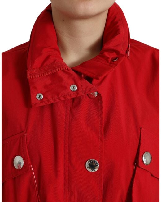 Dolce & Gabbana Red Polyester Hooded Button Rain Coat Jacket