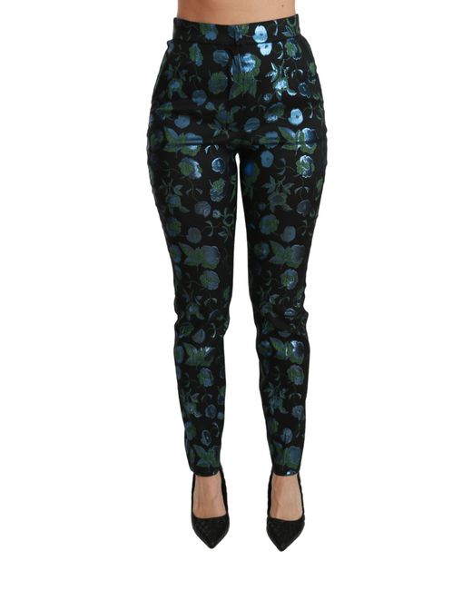 Dolce & Gabbana Black Floral Metallic Slim Pants