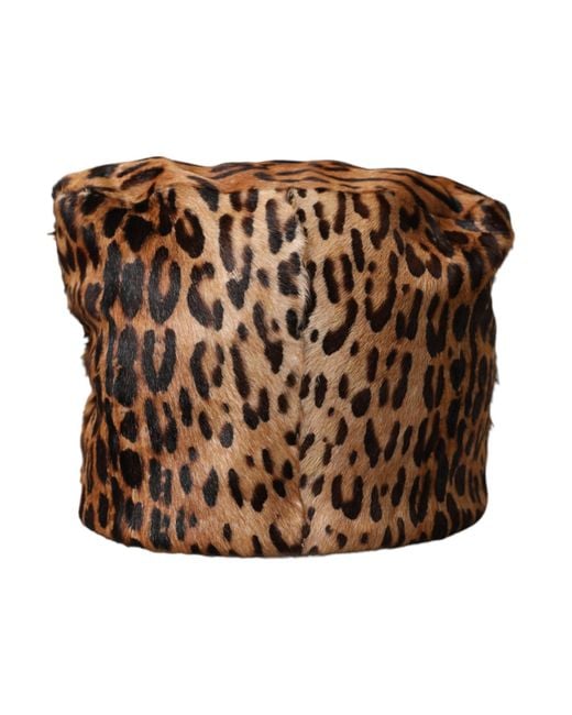 Dolce & Gabbana Brown Leopard Fur Bucket Hat