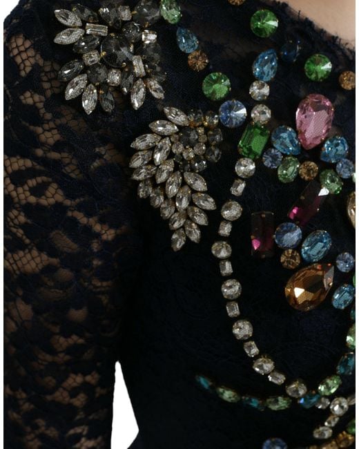 Dolce & Gabbana Black Dolce Gabbana Crystal Floral Lace Long Gown Dress