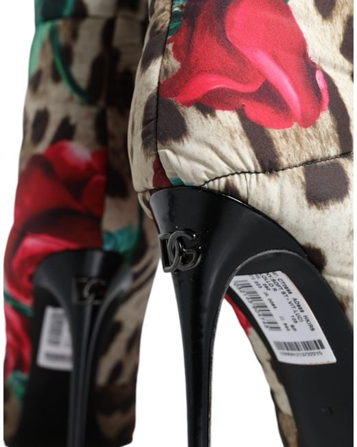 Dolce & Gabbana Green Leopard Rose Mid Calf Boots Shoes
