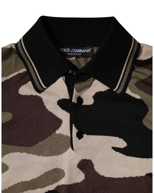Dolce & Gabbana Black Camouflage Polo Shirt Tsh87710 for men
