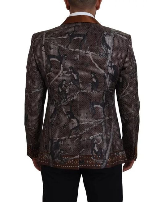 Dolce & Gabbana Black Monkey Print Silk Slim Jacket Blazer for men