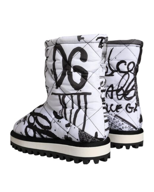 Dolce & Gabbana Black Padded Logo Print Mid Calf Boots Shoes
