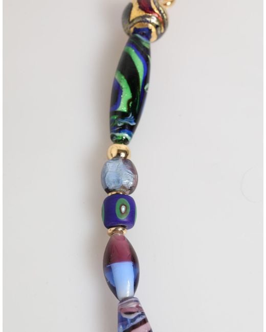 Dolce & Gabbana Blue Murano Glass Beads Brass Chain Jewelry Necklace