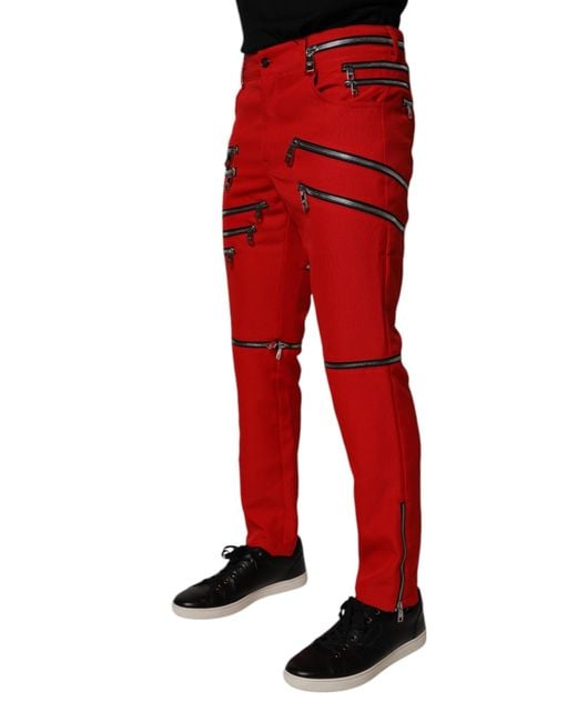 Dolce & Gabbana Red Zip Detail Pants for men