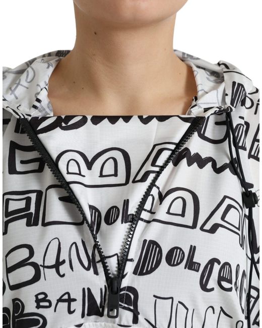 Dolce & Gabbana Gray Logo Print Hooded Blouson T-Shirt Top