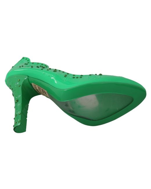 Dolce & Gabbana Dolce Gabbana Green Crystal Floral Heels Cinderella Shoes