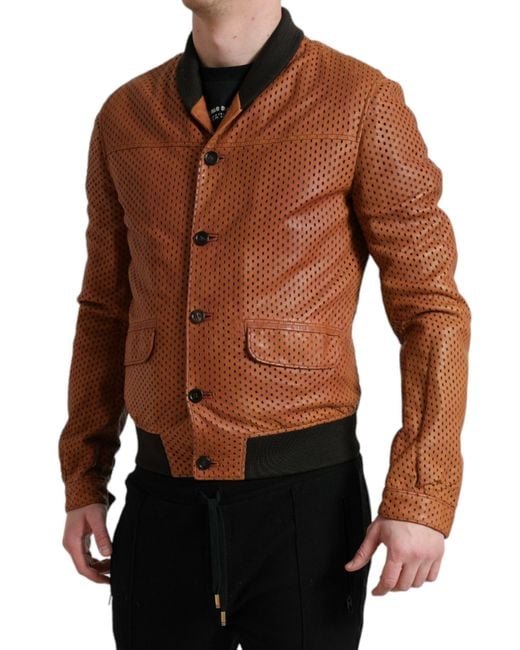 Dolce & Gabbana Black Lambskin Leather Perforated Jacket for men