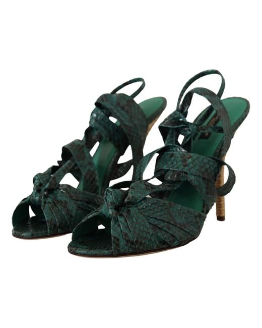 Dolce & Gabbana Black Python Strap Sandals Heels Shoes Exotic Leather
