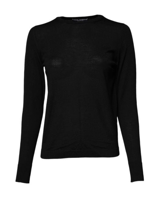 Dolce & Gabbana Black Wool Knit Crew Neck Pullover Sweater