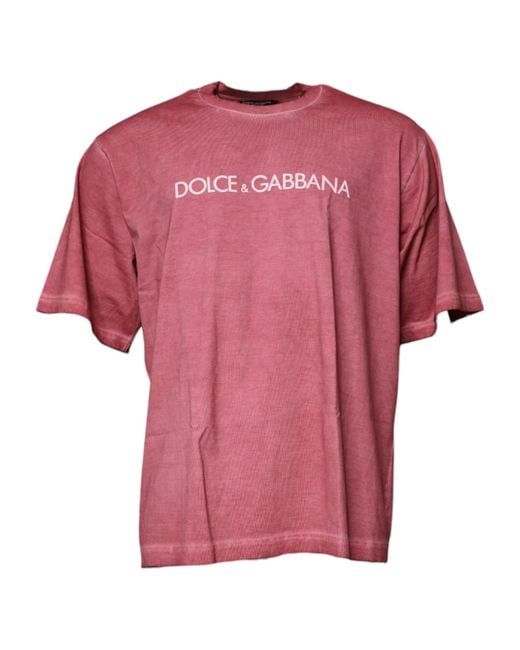 Dolce & Gabbana Pink Logo Print Cotton Crew Neck T-Shirt for men