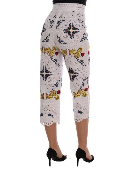 Dolce & Gabbana Black Mulicolor Majolica Cutout Capri Pants