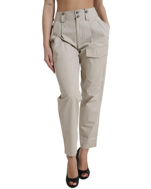Dolce & Gabbana Gray Cotton High Waist Tapered Pants