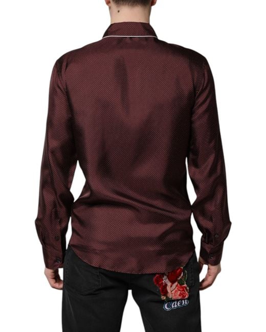 Dolce & Gabbana Purple Silk Dotted Long Sleeves Shirt for men