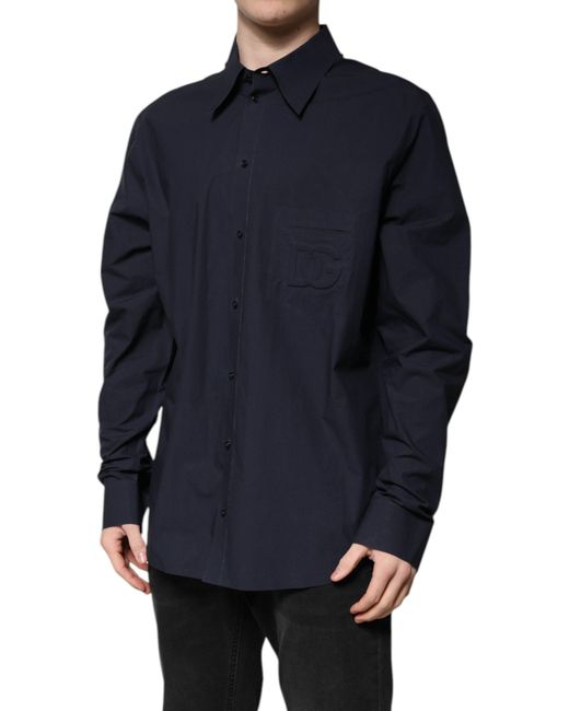 Dolce & Gabbana Blue Dark Cotton Long Sleeve Shirt for men