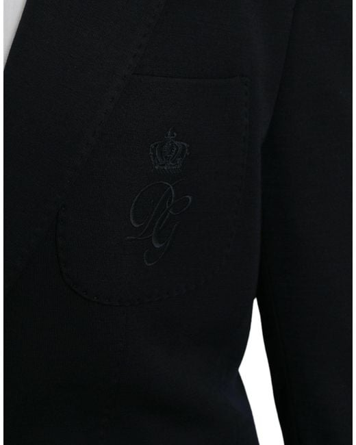 Dolce & Gabbana Black Wool Notch Single Breasted Coat Blazer for men