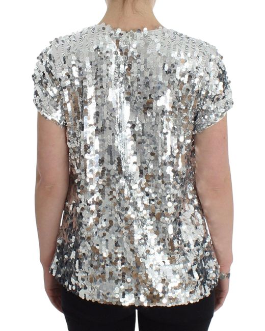 Dolce & Gabbana Metallic Sequined Party Evening Blouse With Back Button