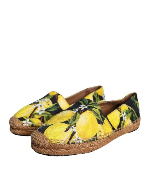 Dolce & Gabbana Orange Lemon Slip On Espadrilles Shoes Viscose Cotton