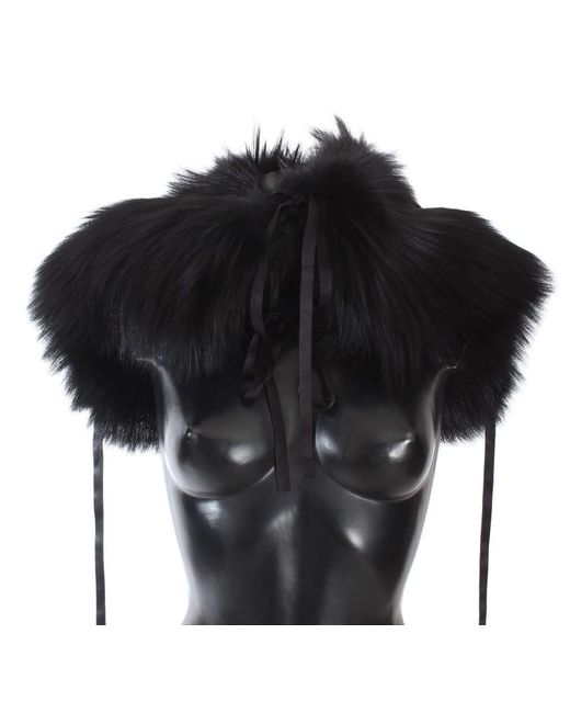 Dolce & Gabbana Black Fox Fur Shoulder Wrap Cover Collar Scarf