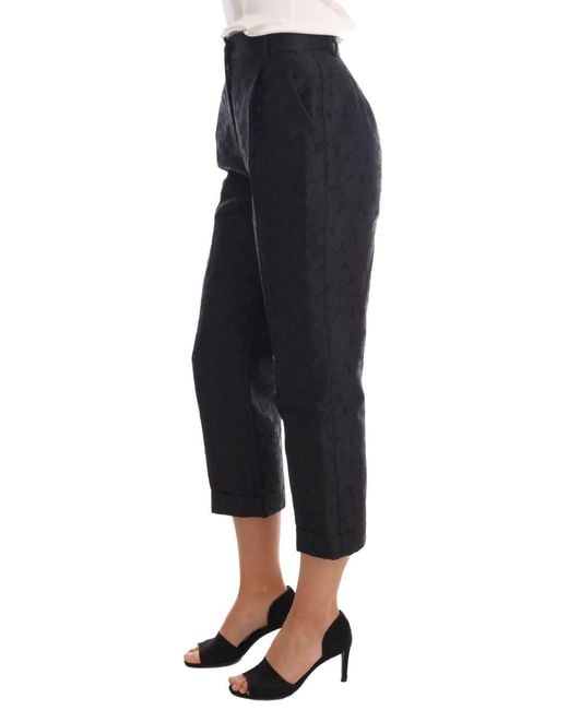Dolce & Gabbana Black Floral Brocade Capri Pants