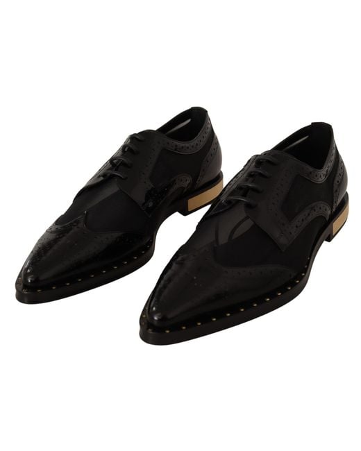 Dolce & Gabbana Black Leather Broques Sheer Wingtip Shoes