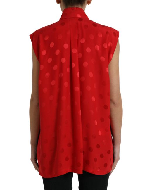 Dolce & Gabbana Polka Dot Sleeveless Collared Blouse Top