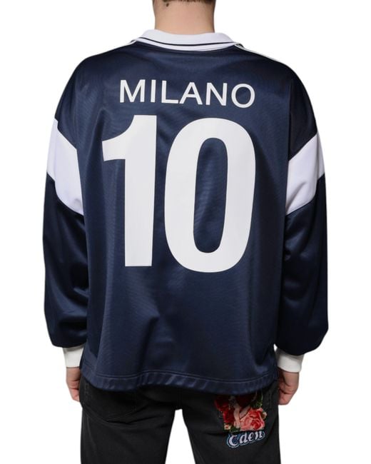 Dolce & Gabbana Blue Long Sleeve Polo Shirt Milan Italia for men