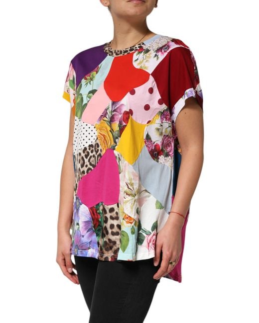Dolce & Gabbana Red Patchwork Cotton Silk Blouse Top