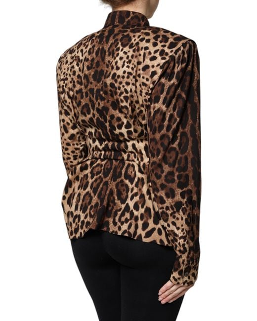 Dolce & Gabbana Black Leopard Silk Button Down Coat Jacket